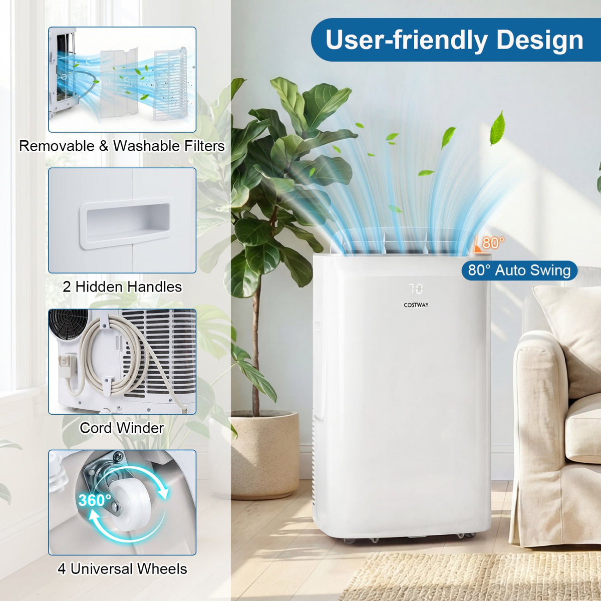 15000 BTU Inverter Portable Air Conditioner Smart Wifi Enabled Cooling & Heating Unit-White