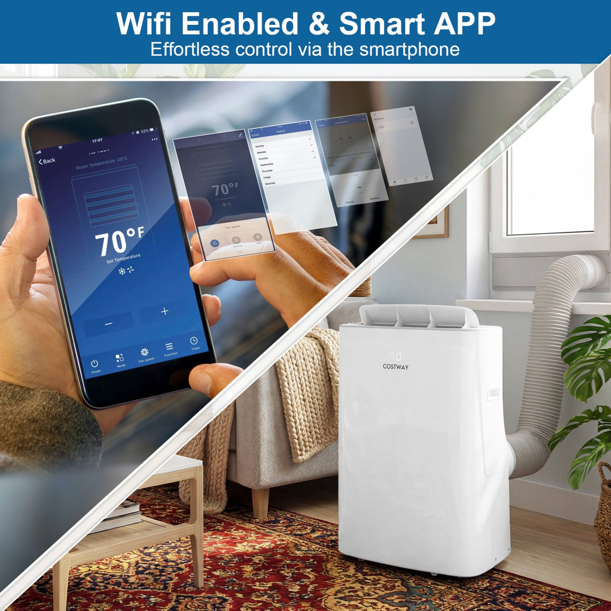 15000 BTU Inverter Portable Air Conditioner Smart Wifi Enabled Cooling & Heating Unit-White
