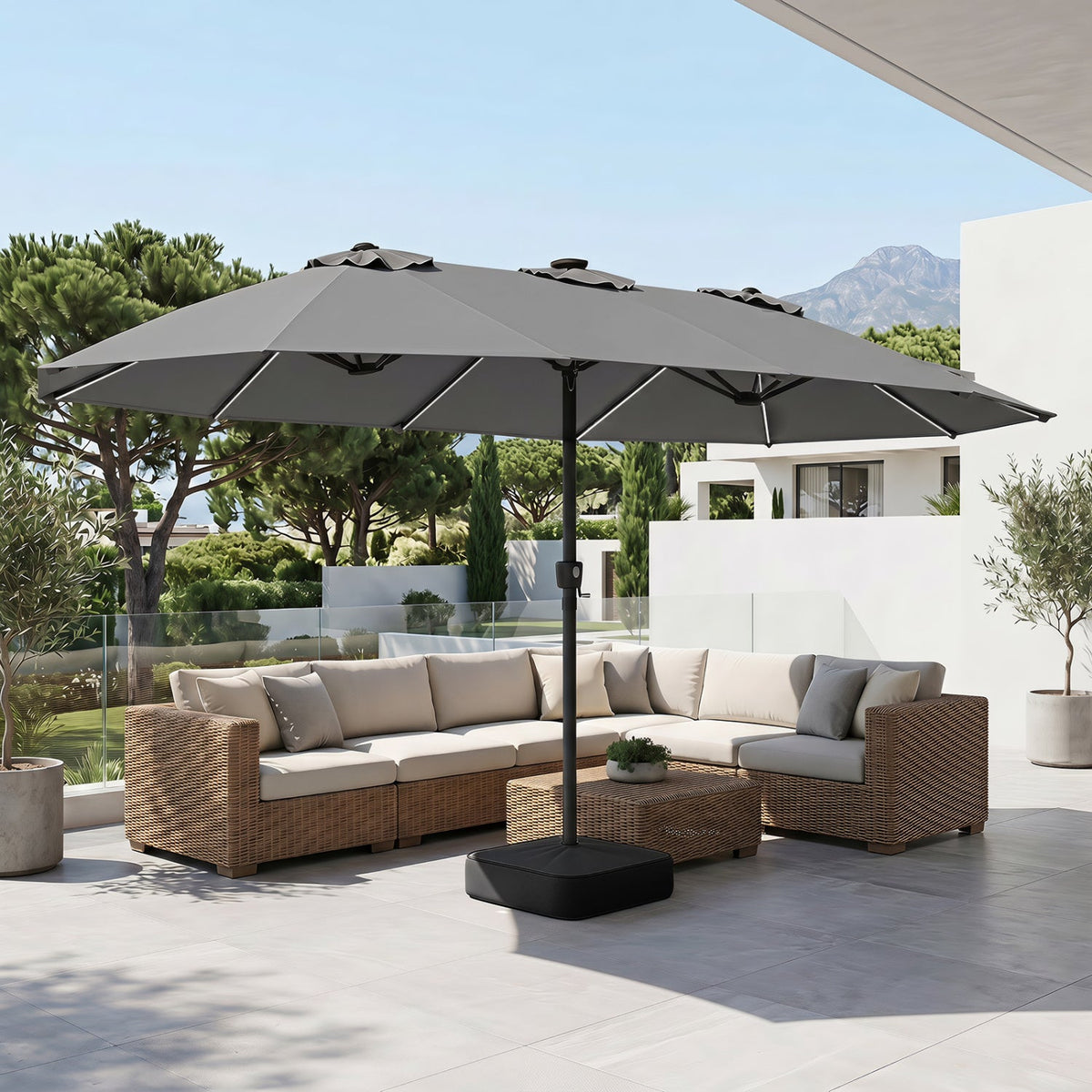 15.5 ft Patio Umbrella with Solar LED Lights and Base