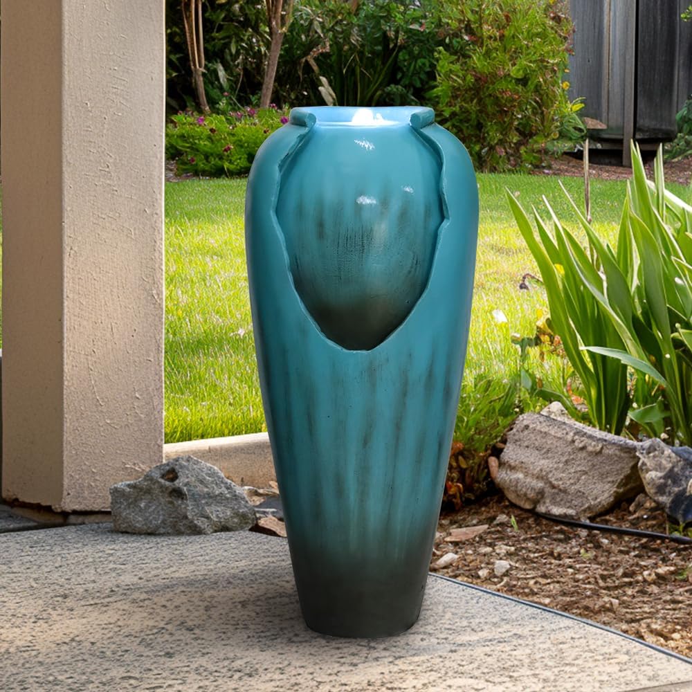 Resin Glazed Cutout Urn Outdoor Water Fountain 30 Inch