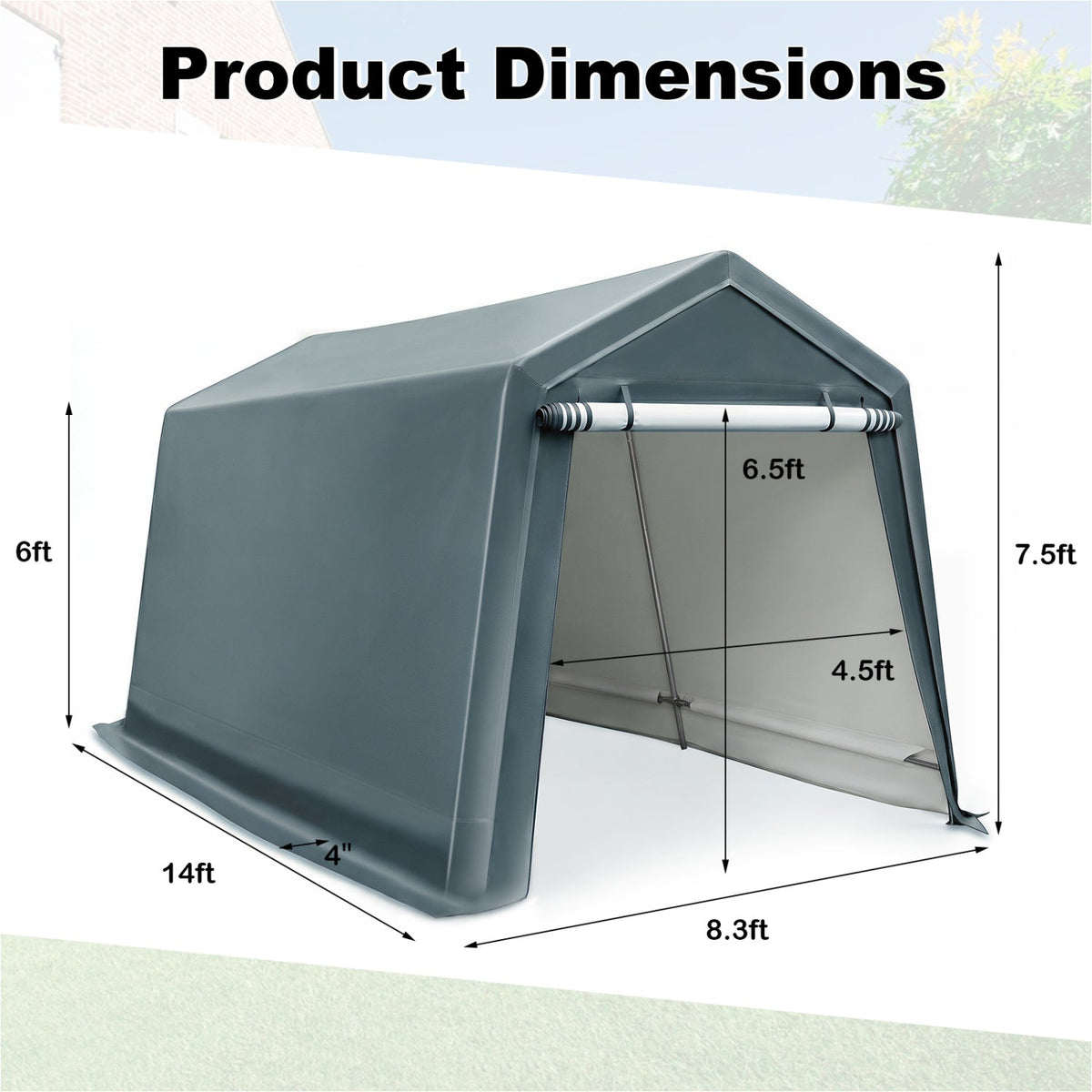 Outdoor Storage Shed 8.3 x 14 Ft with Roll-Up Zipper Door