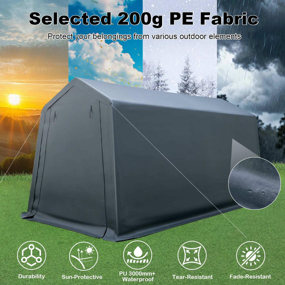 Outdoor Storage Shed 8.3 x 14 Ft with Roll-Up Zipper Door