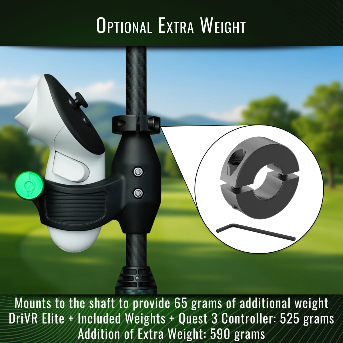 DriVR Elite Mini - Adjustable VR Weighted Golf Club Handle Accessory - Compatible with Quest 2, 3/3s, and Pro