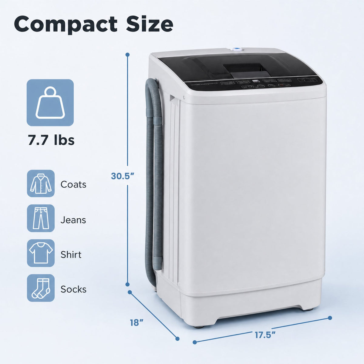 Automatic Washing Machine 7.7 lbs with 8 Programs & Drain Pump