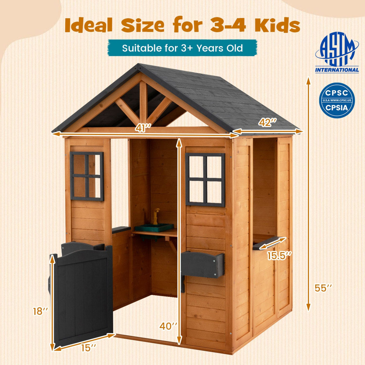 Kids Outdoor Playhouse with Sink Spruce Wooden Cottage with Half Door