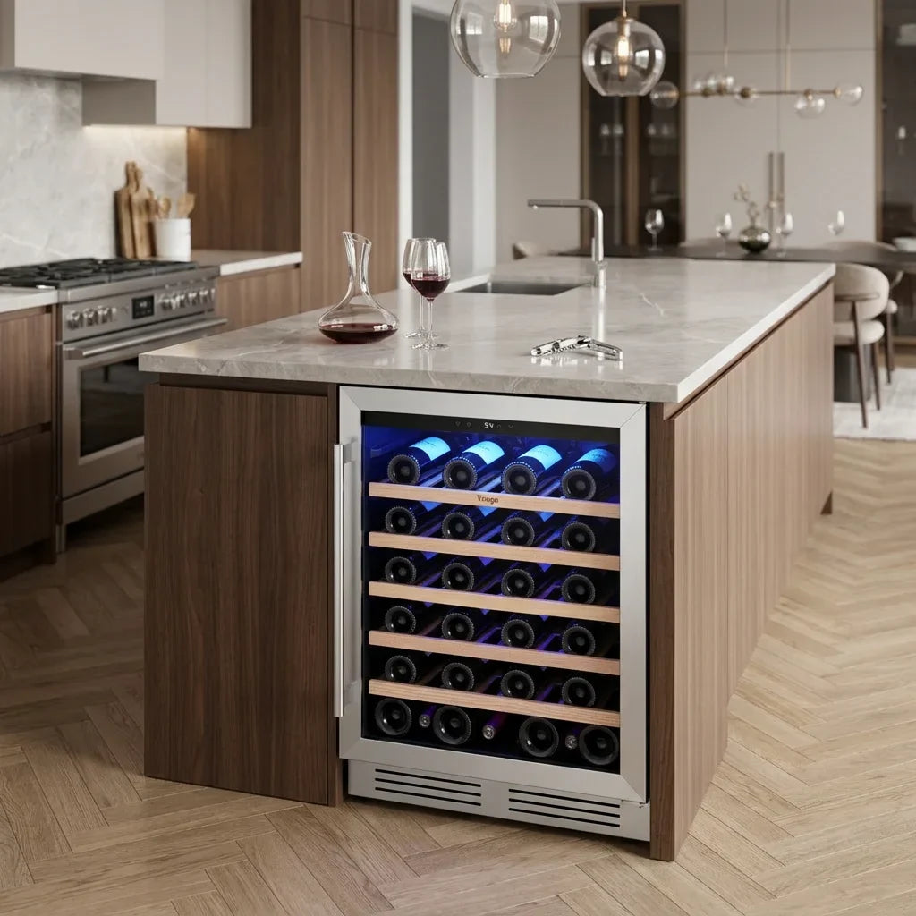 52 bottles wine cooler 5.12 Cu.ft compressor air cooling single temperature zone wine mini fridge With blue light & door lock & automatic defrosting