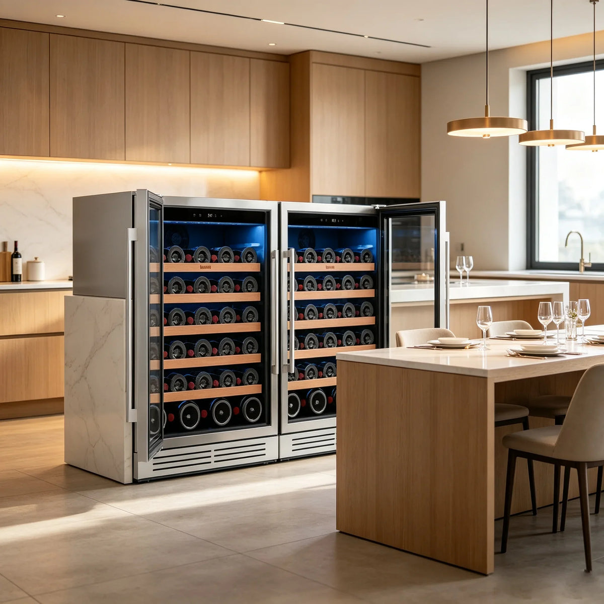 52 bottles wine cooler 5.12 Cu.ft compressor air cooling single temperature zone wine mini fridge With blue light & door lock & automatic defrosting