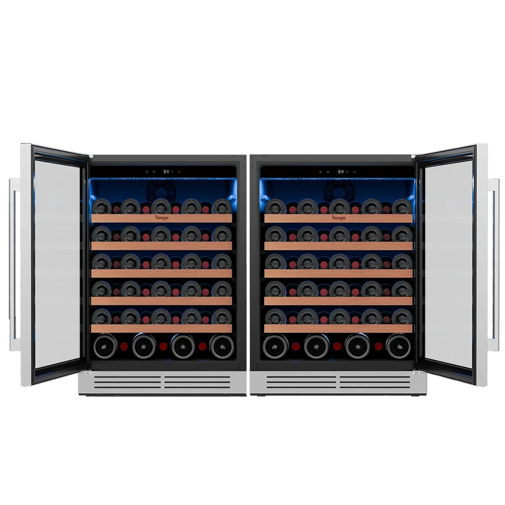 52 bottles wine cooler 5.12 Cu.ft compressor air cooling single temperature zone wine mini fridge With blue light & door lock & automatic defrosting