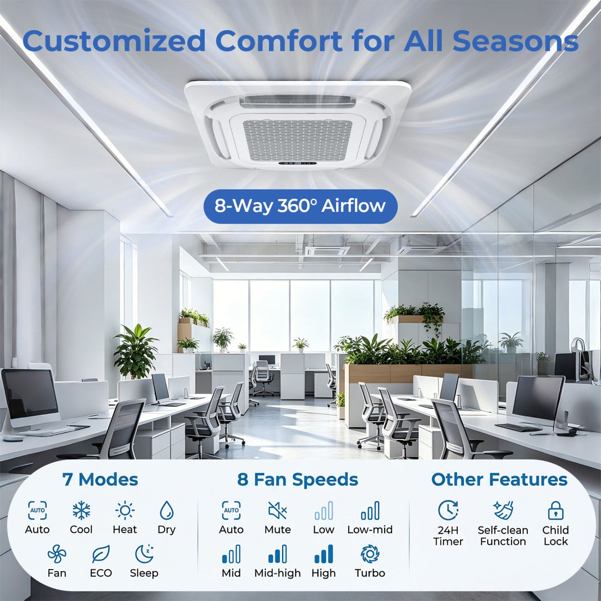 X-Pro 35000 BTU 2 Zone 22.5 SEER2 Ceiling Cassette Mini Split AC