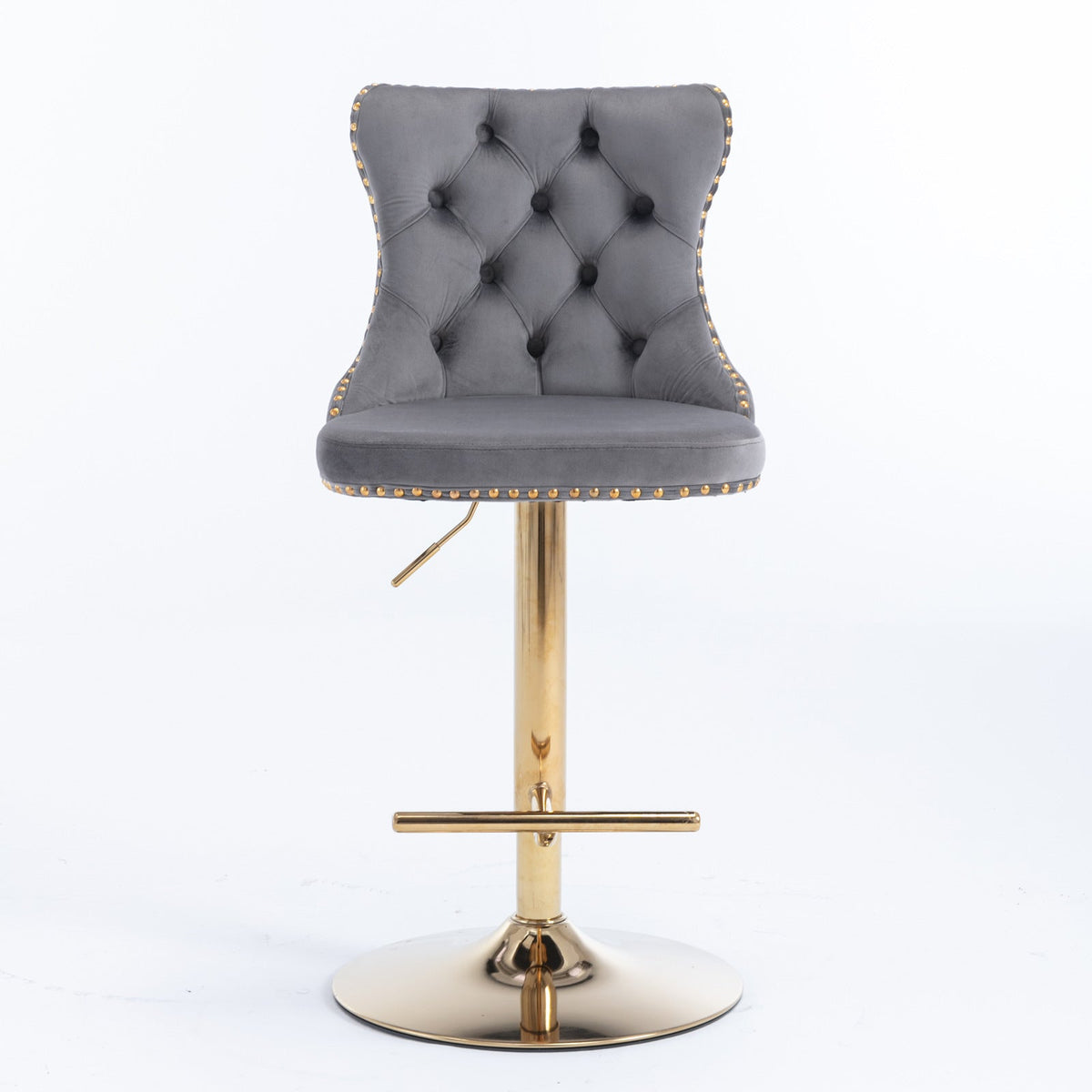 A&A Furniture,Golden Swivel Velvet Barstools Adjusatble Seat Height from 25-33 Inch, Modern Upholstered Bar Stools with Backs Comfortable Tufted for Home Pub and Kitchen Island(Gray,Set of 2)