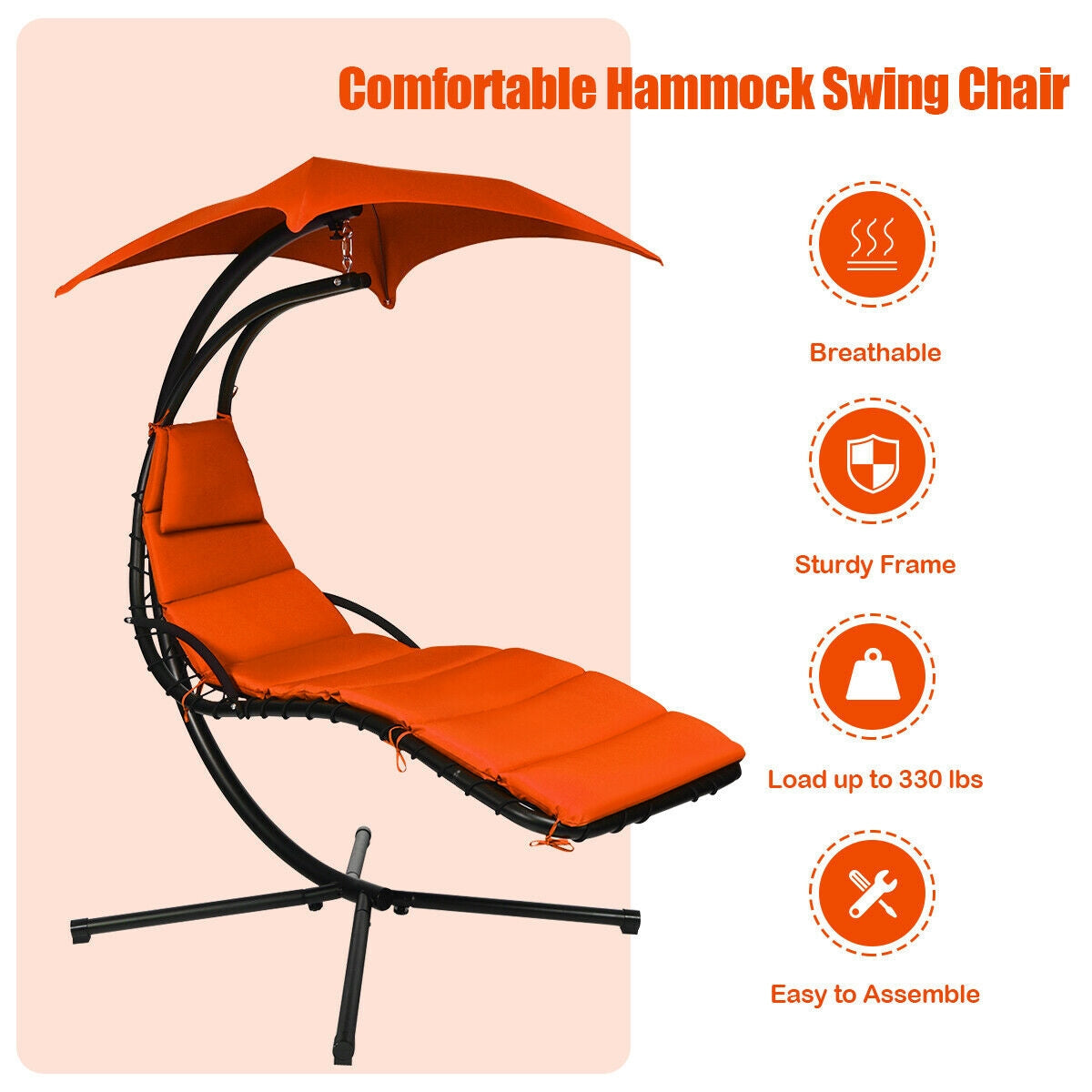 Hanging Stand Chaise Lounger Swing Chair with Pillow