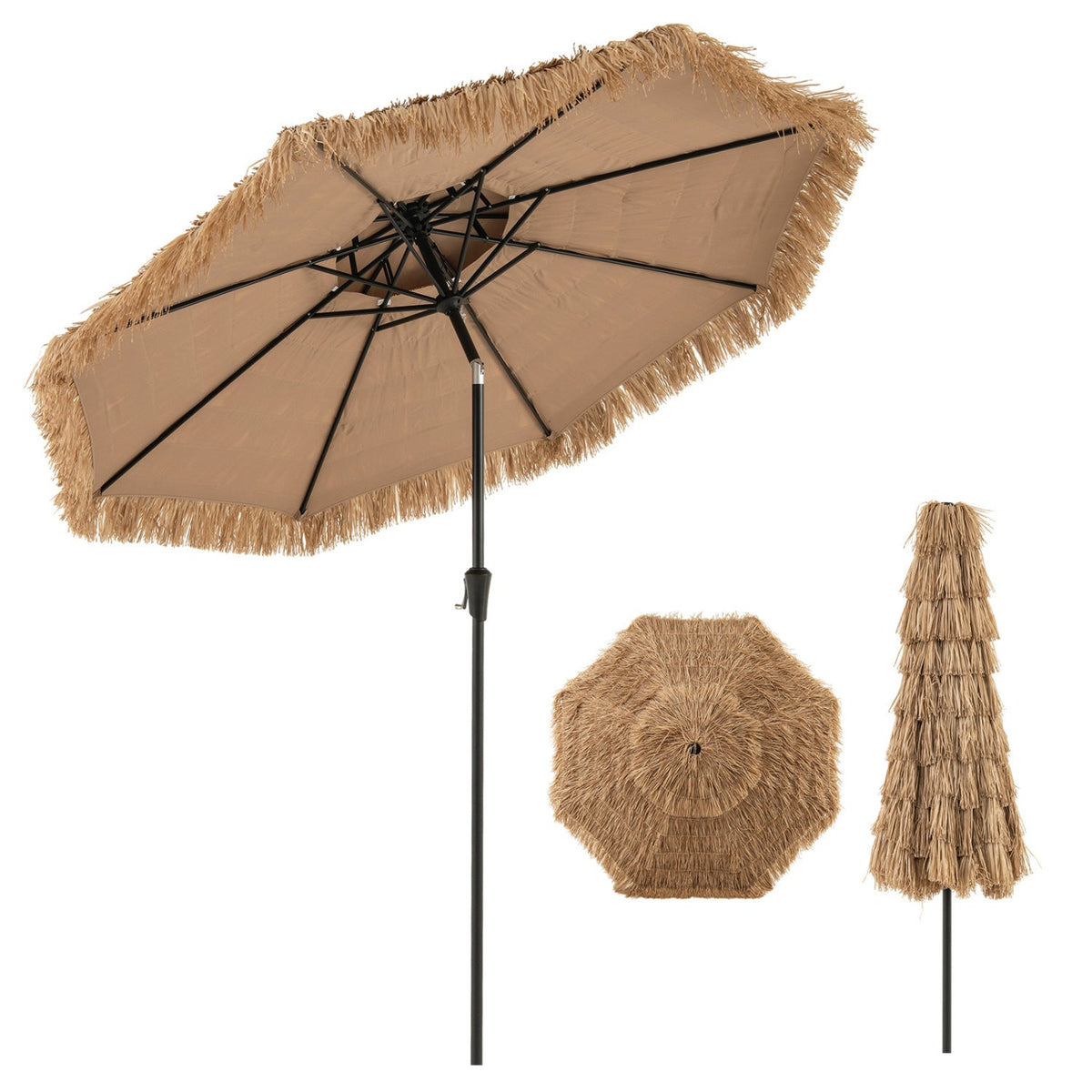 10 FT Tiki Patio Umbrella with 2-Tier Vented Canopy