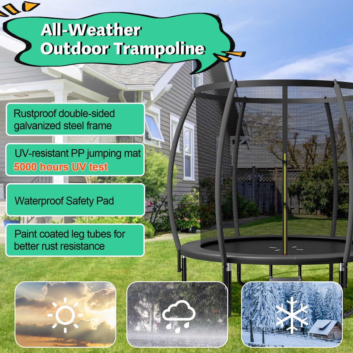 10 Feet ASTM Approved Recreational Trampoline with Ladder