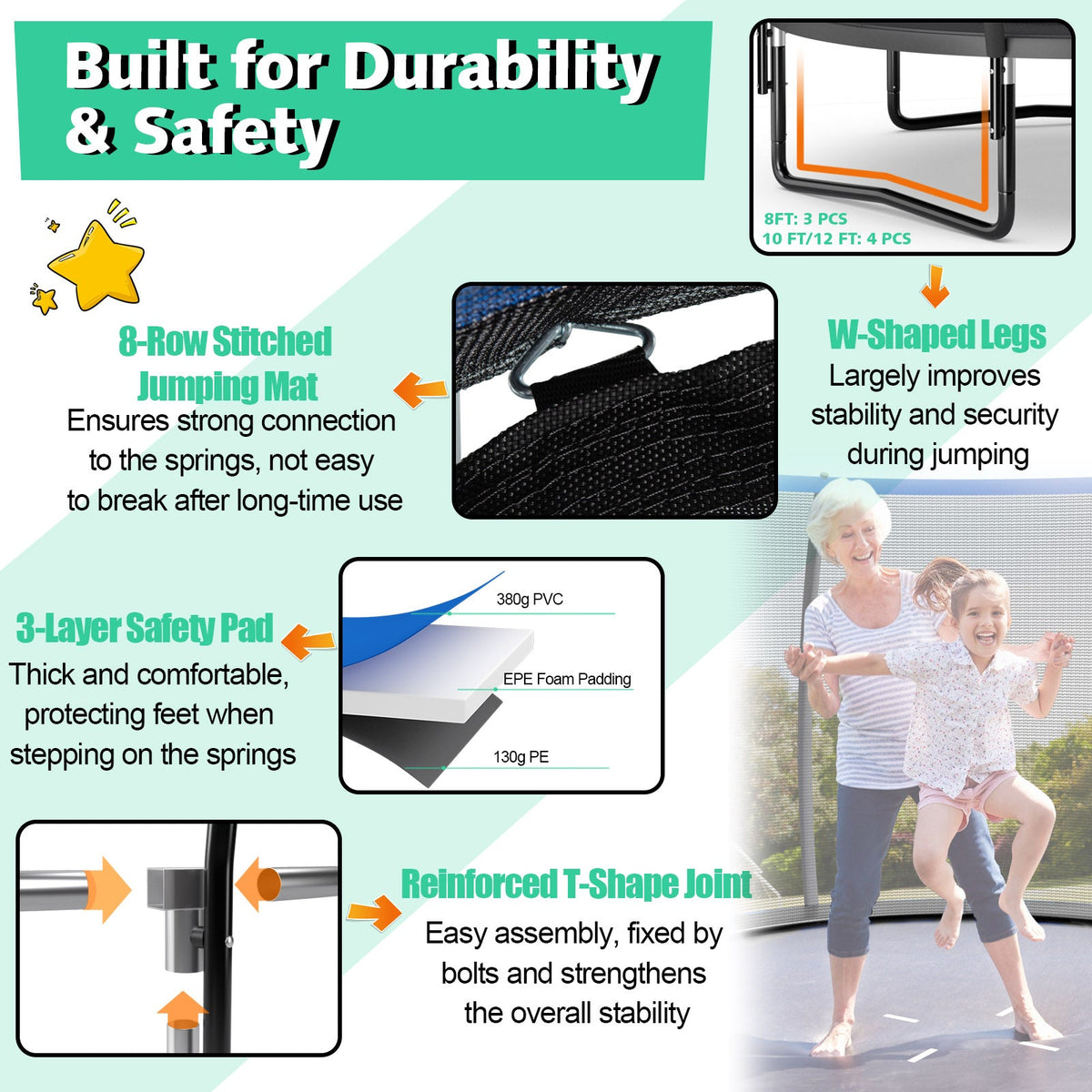 10 Feet ASTM Approved Recreational Trampoline with Ladder