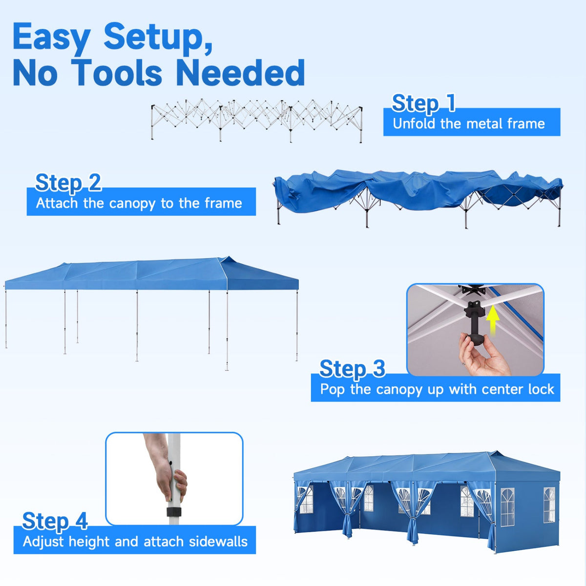 Pop Up Canopy Tent 10x30 FT with 8 Sidewalls
