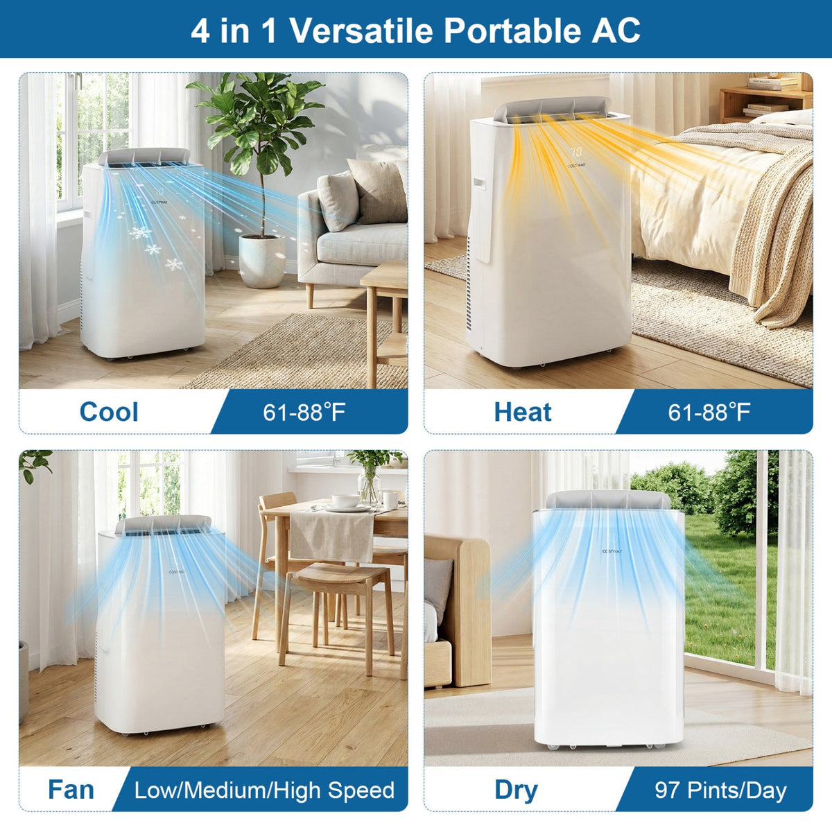 15000 BTU Inverter Portable Air Conditioner Smart Wifi Enabled Cooling & Heating Unit-White