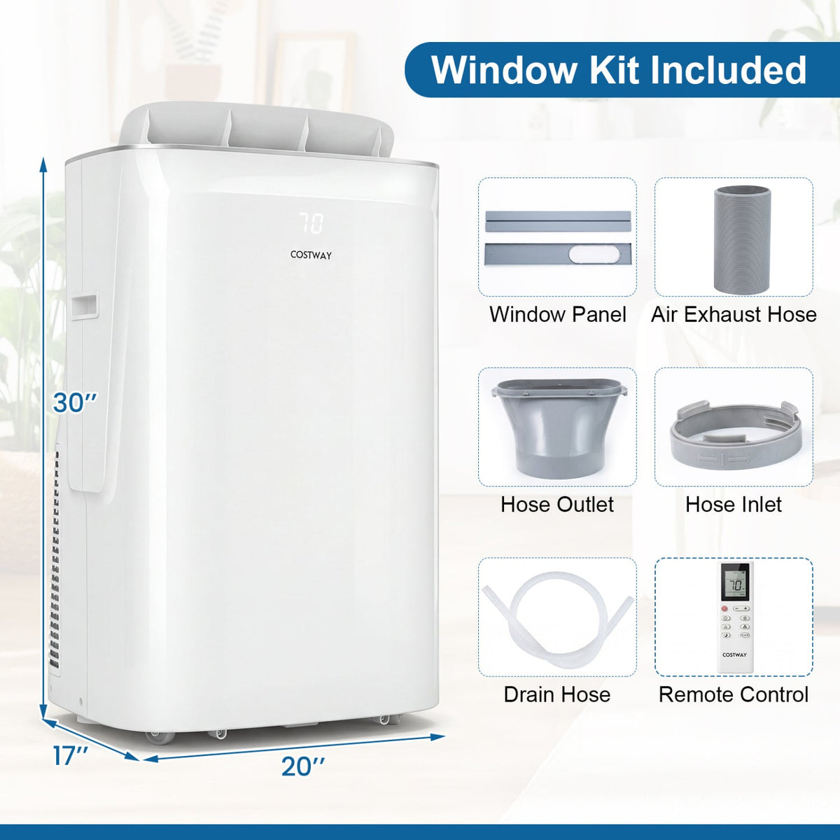 15000 BTU Inverter Portable Air Conditioner Smart Wifi Enabled Cooling & Heating Unit-White