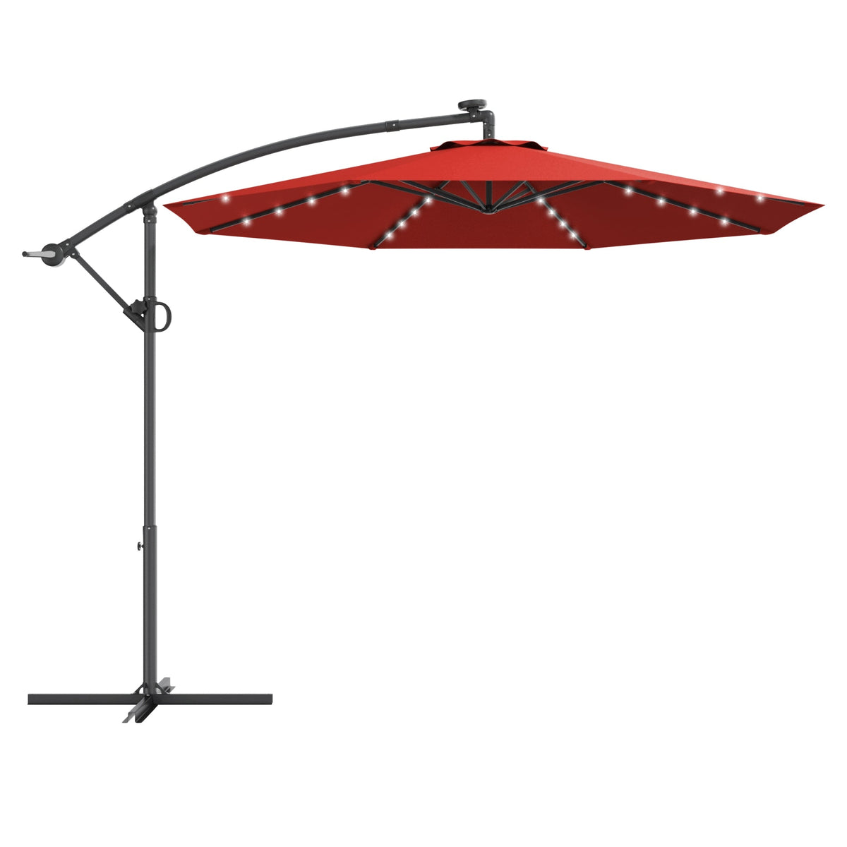 10 Feet 360° Rotation Solar Powered LED Patio Offset Umbrella without Weight Base-Gray