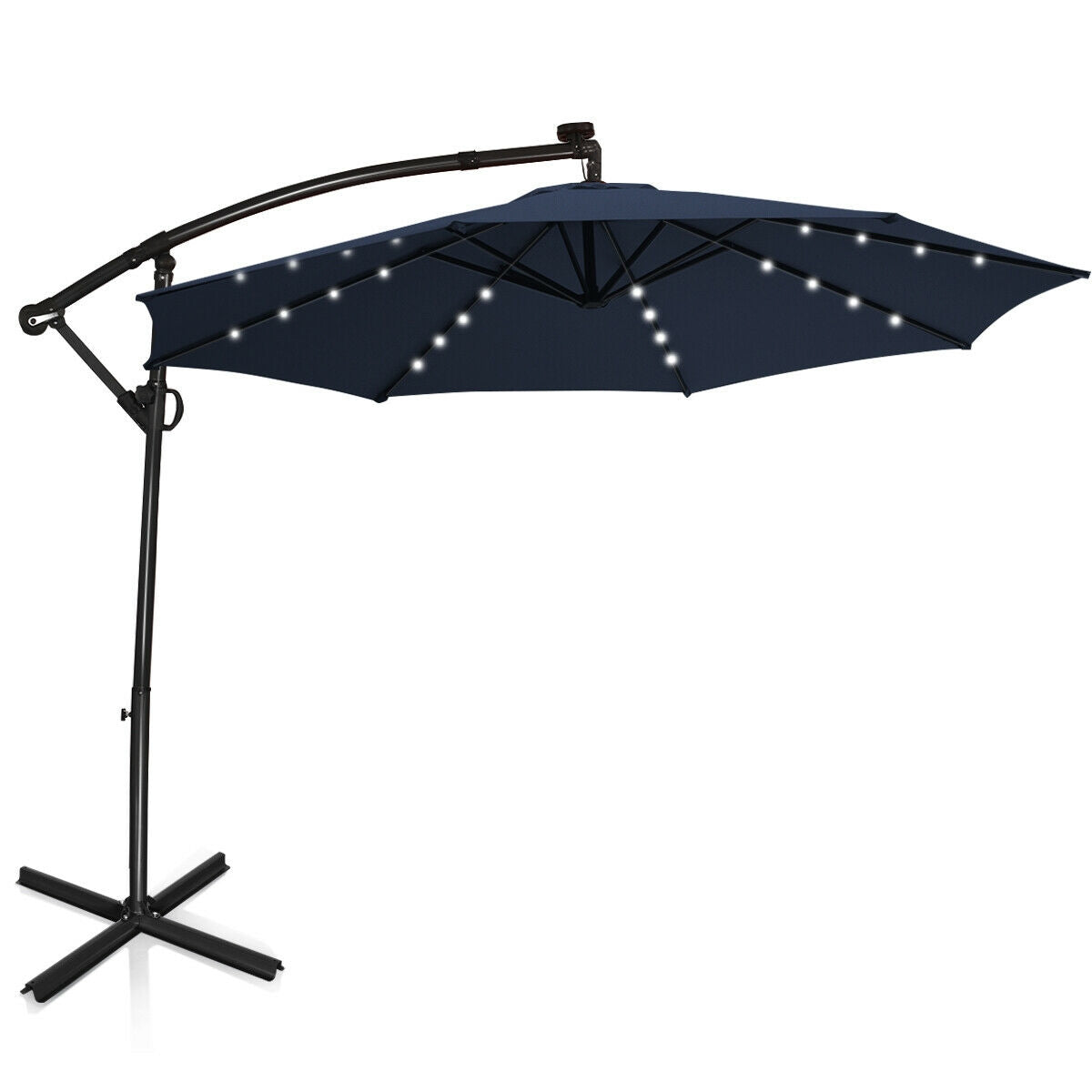 10 Feet 360° Rotation Solar Powered LED Patio Offset Umbrella without Weight Base-Gray