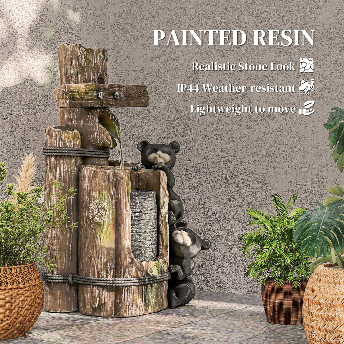 Resin Bear Fountain Two Cubs on Timber Post
