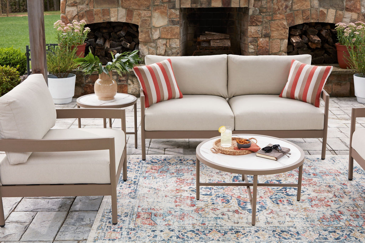 Bluff Trail - Loveseat, Lounge Chairs, Tables Set (Set of 5) - Beige