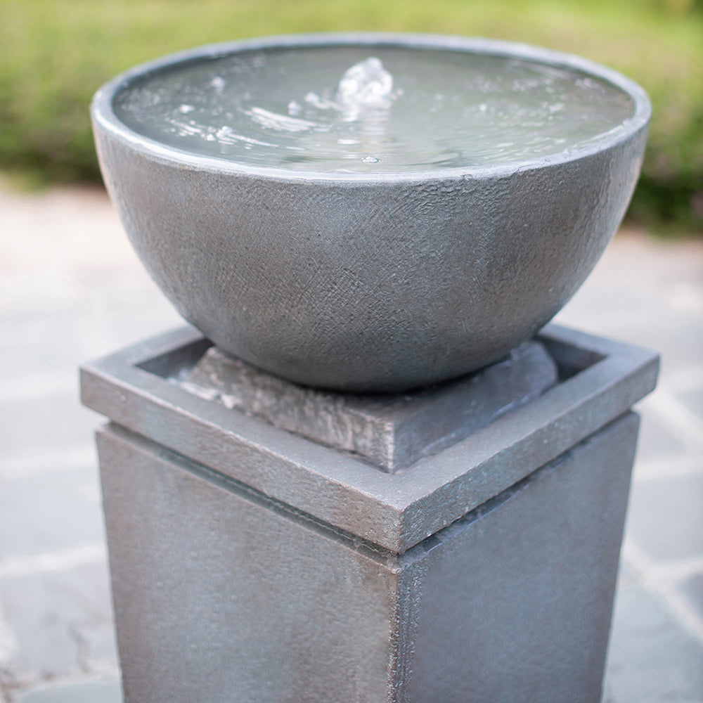 Resin Zen Bowl Pedestal Outdoor Fountain 35 Inch