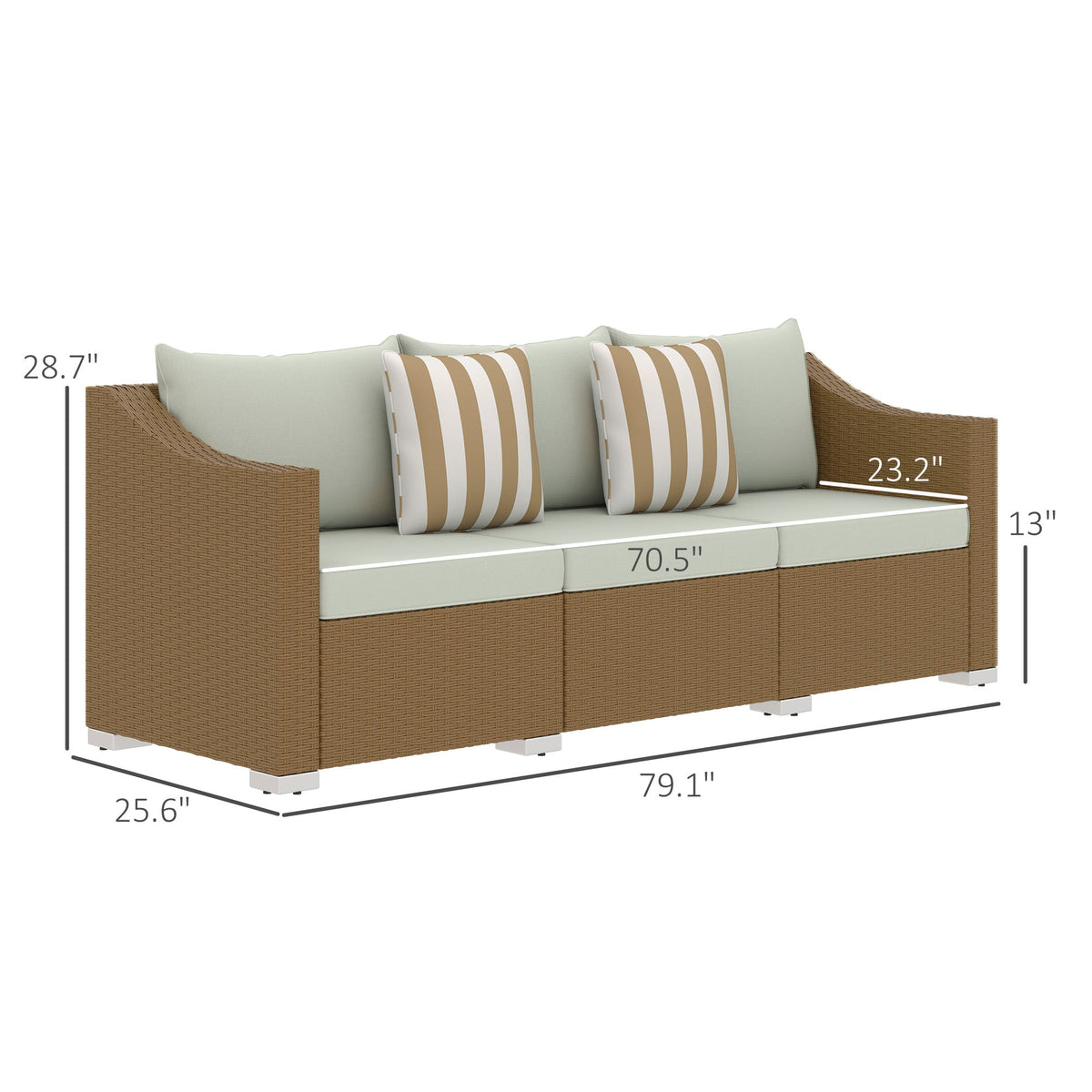 Rattan Wicker Seater Patio Couch with Cushions and Throw Pillows