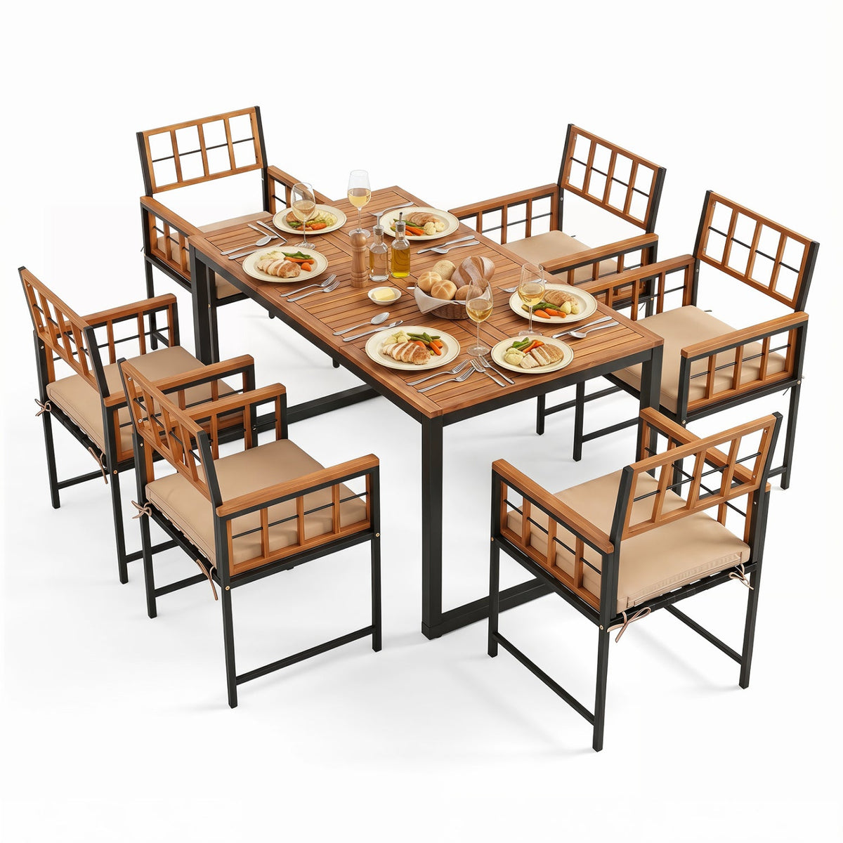 7-Piece Outdoor Dining Set with Acacia Wood Table & Chairs