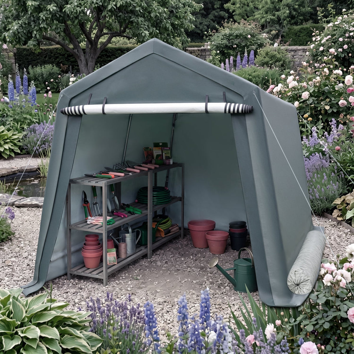 Outdoor Storage Shed 8.3 x 14 Ft with Roll-Up Zipper Door