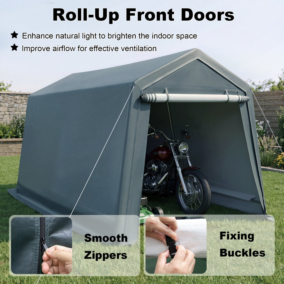 Outdoor Storage Shed 8.3 x 14 Ft with Roll-Up Zipper Door