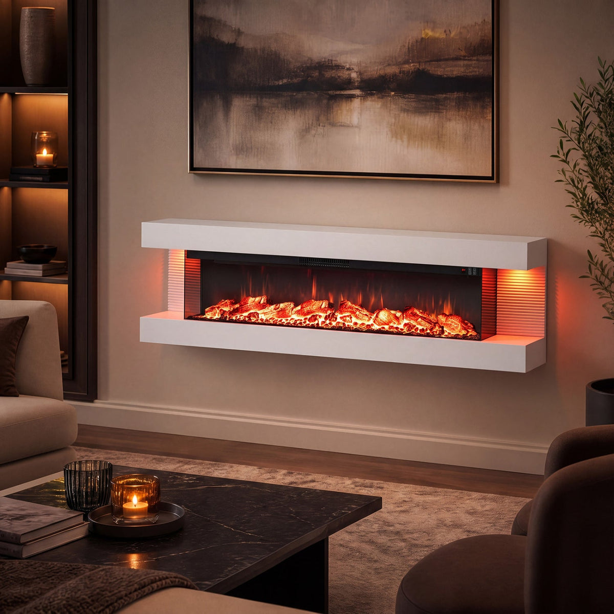 32-Inch Wall Mount Electric Fireplace with WiFi & Floating Mantel