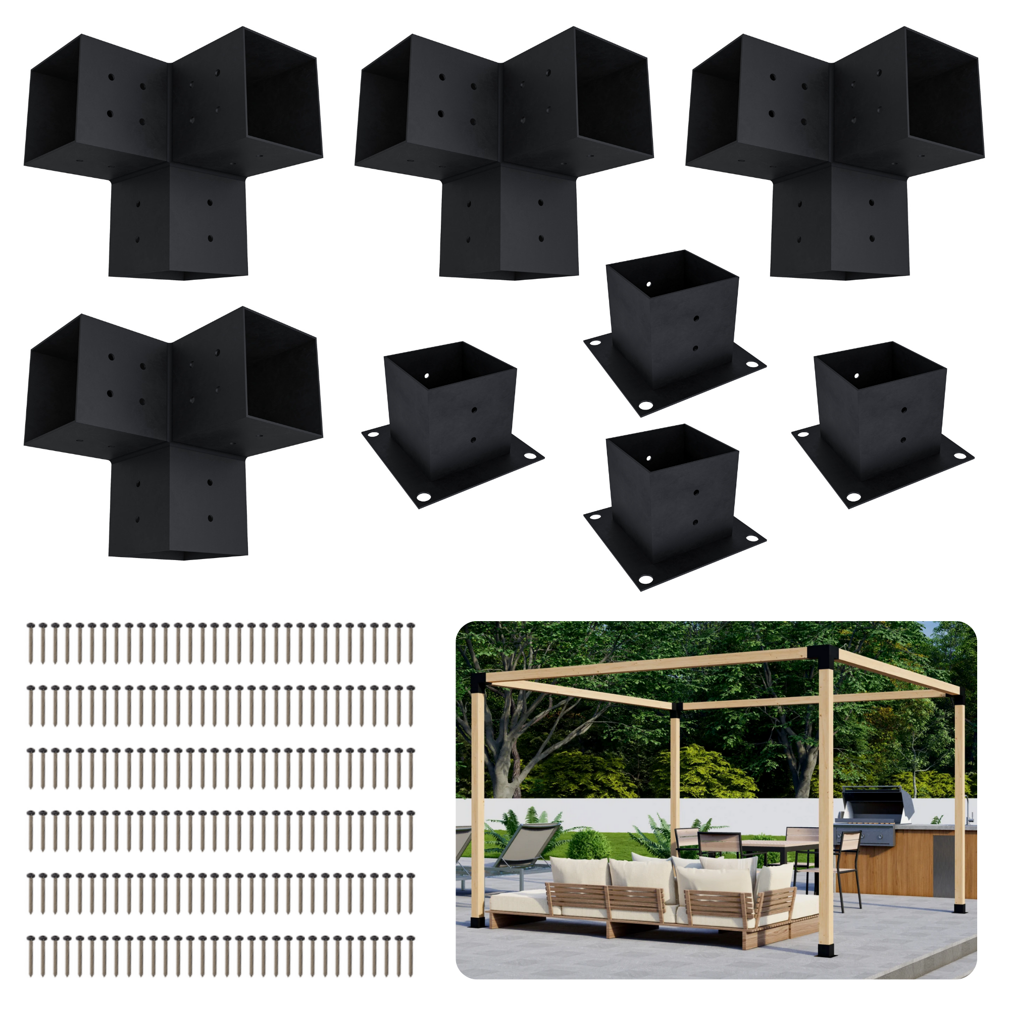 DIY Pergola Bracket Kit for a Freestanding Pergola Frame - Any Size Up to 12' x 12'