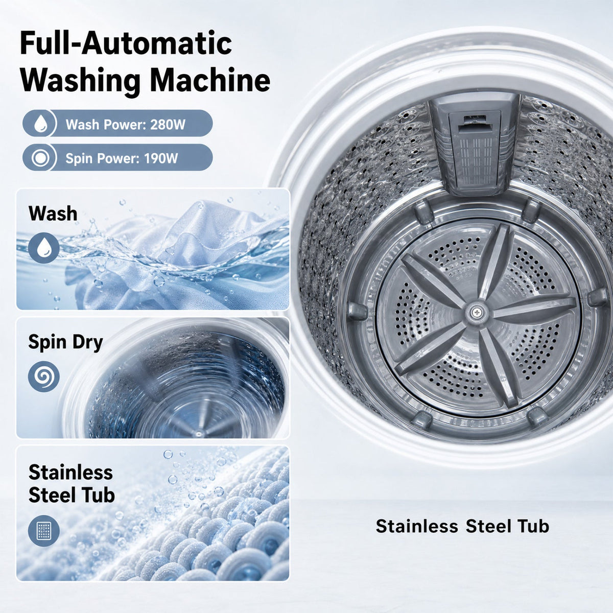 Automatic Washing Machine 7.7 lbs with 8 Programs & Drain Pump
