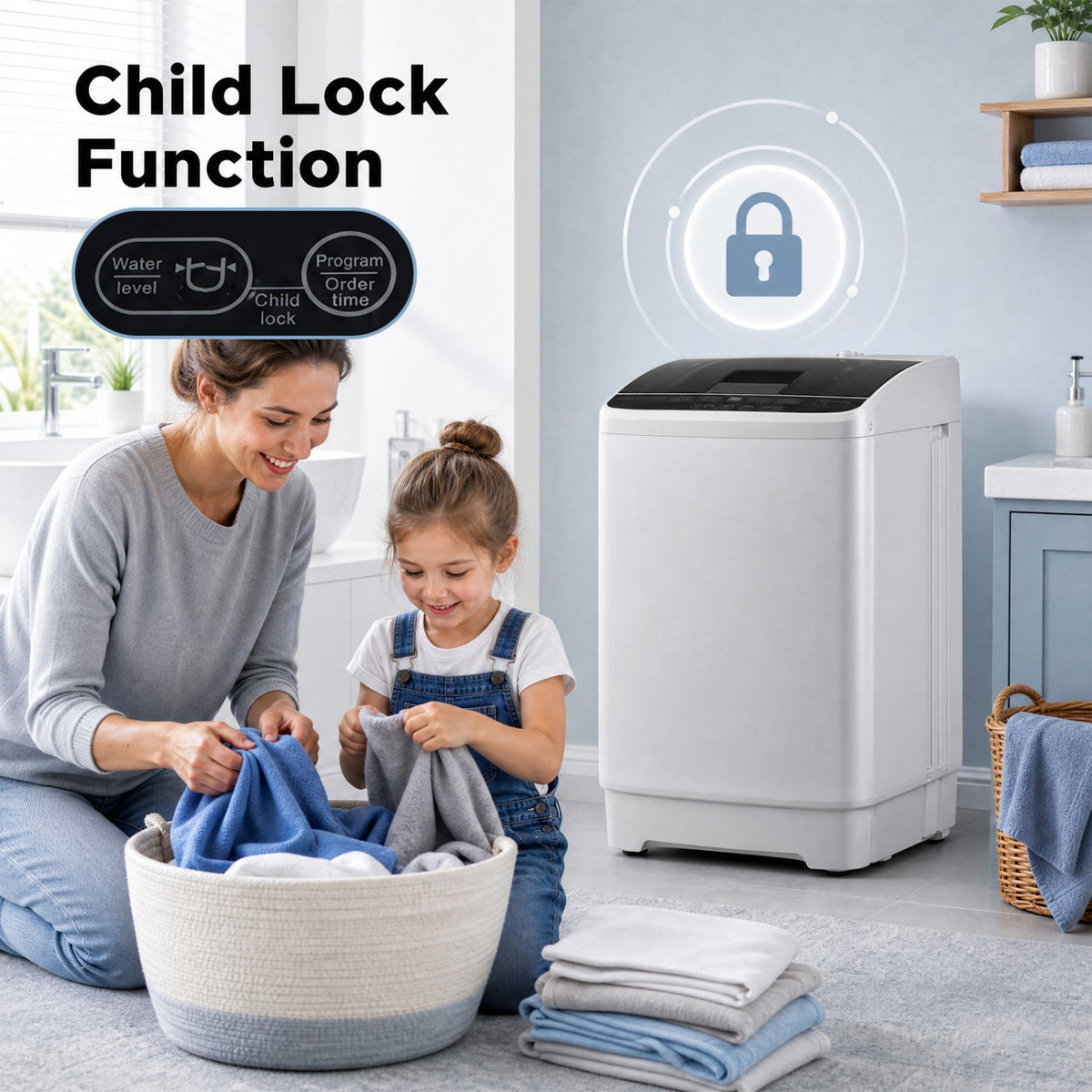 Automatic Washing Machine 7.7 lbs with 8 Programs & Drain Pump