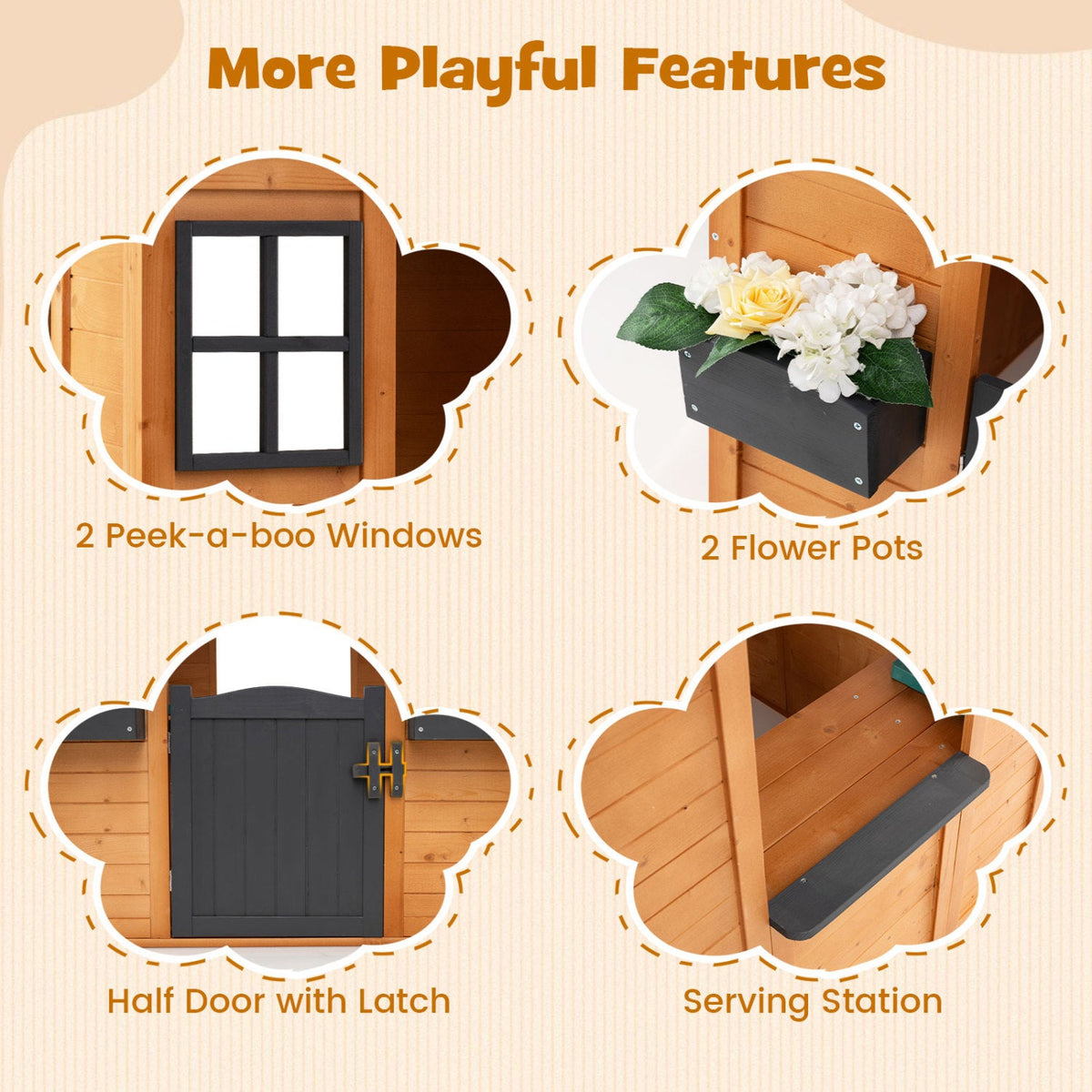 Kids Outdoor Playhouse with Sink Spruce Wooden Cottage with Half Door