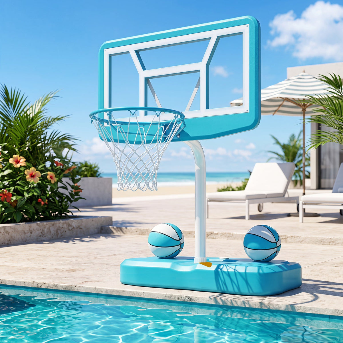 Pool Basketball Hoop Set with 2 Balls and Pump