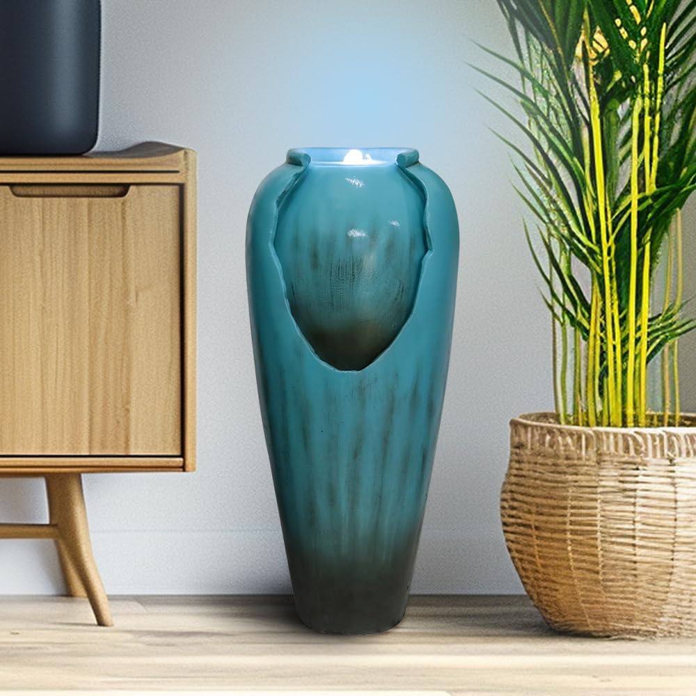 Resin Glazed Cutout Urn Outdoor Water Fountain 30 Inch