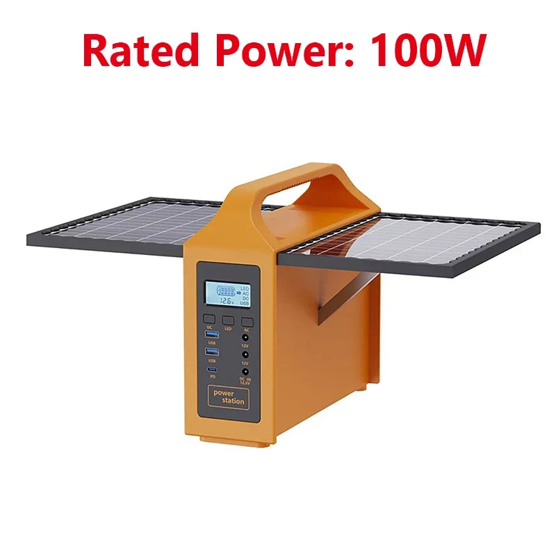 100W Portable Solar Power Station with LED Light & Solar Panel 220V 110V Power Supply Solar Generator Outdoor Backup Power