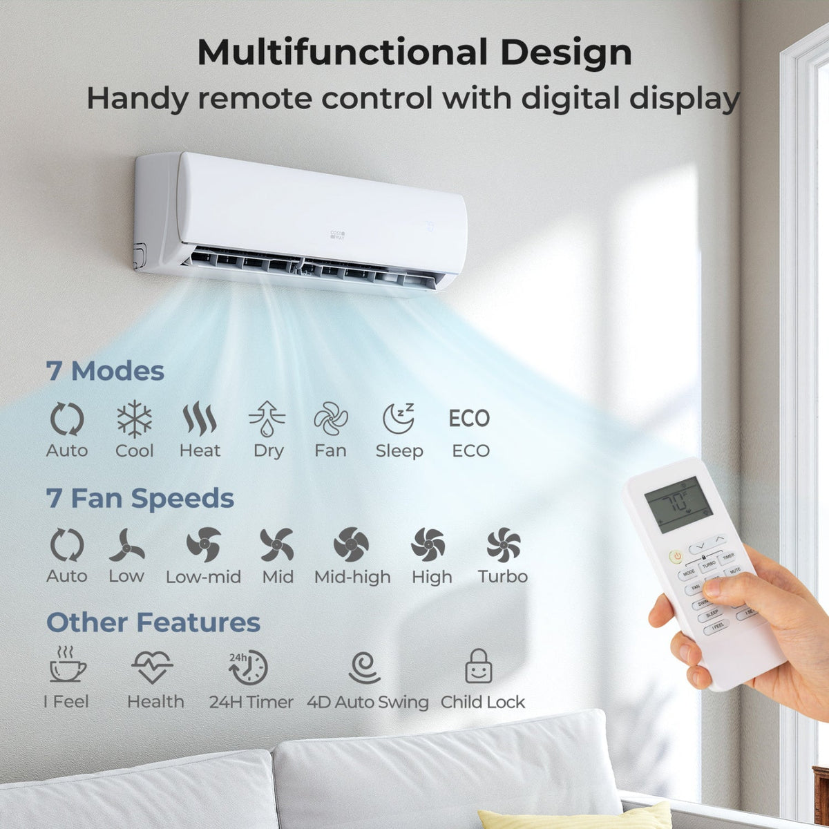 Serie EchoCool aire acondicionado split 23000 BTU 208/230V con Bomba de Calor
