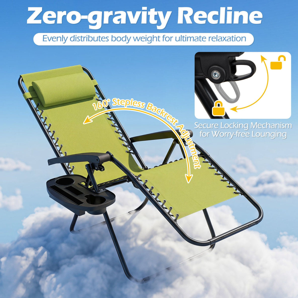 Zero Gravity Lounge Chairs Set of 2 with Cup Holders