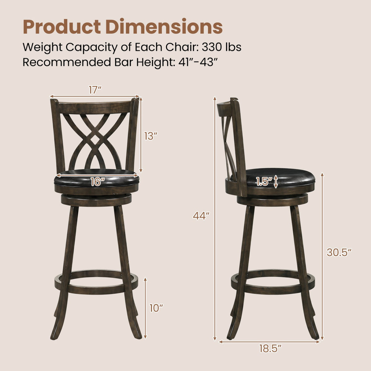 Counter Height Bar Stools Set of 4 with Swivel Seat