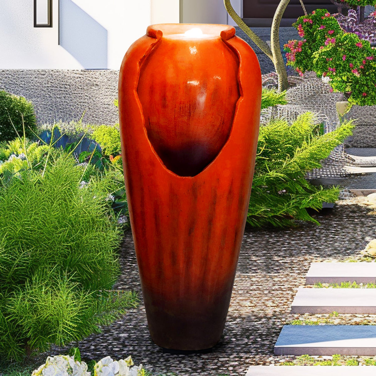 Resin Glazed Cutout Urn Outdoor Water Fountain 30 Inch