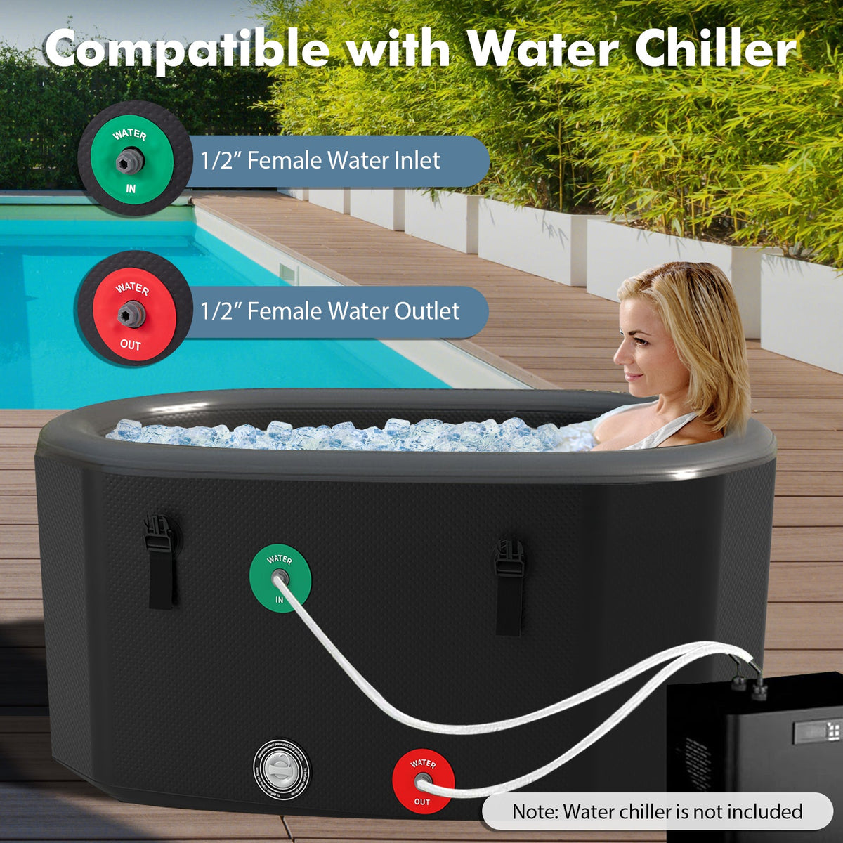 XL 129 Gal Oval Ice Bath Tub with Cover and Hand Pump for Athletes-Black