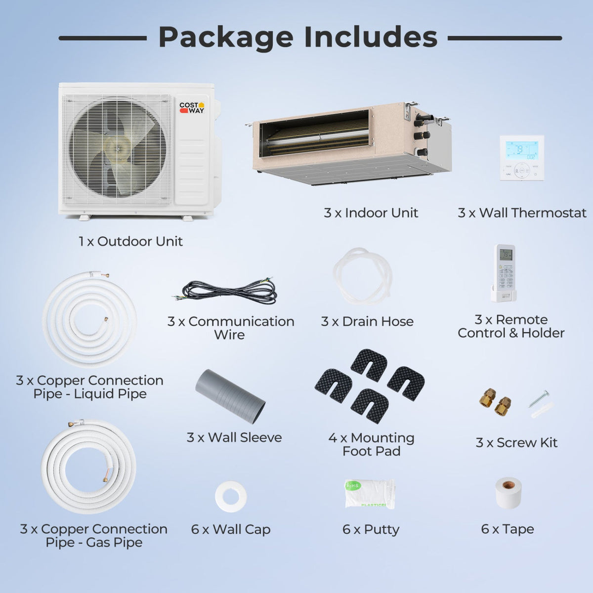 X-Pro 35000 BTU 3 Zone 22.5 SEER2 Concealed Ducted Mini Split AC