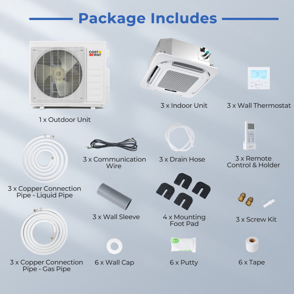 X-Pro 35000 BTU 3 Zone 22.5 SEER2 Ceiling Cassette Mini Split AC