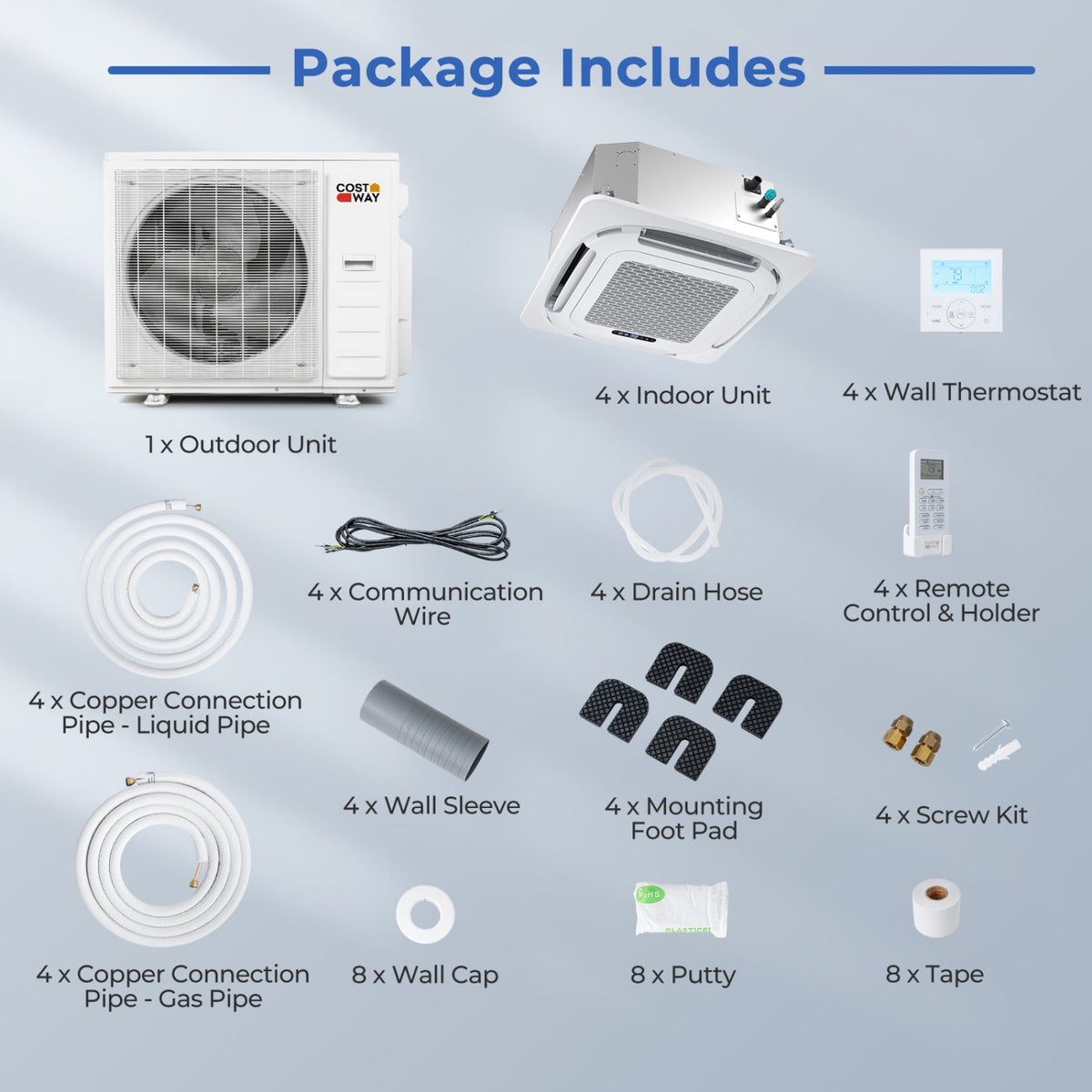 X-Pro 35000 BTU 4 Zone 22.5 SEER2 Ceiling Cassette Mini Split AC