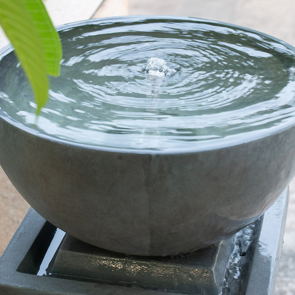 Resin Zen Bowl Pedestal Outdoor Fountain 35 Inch