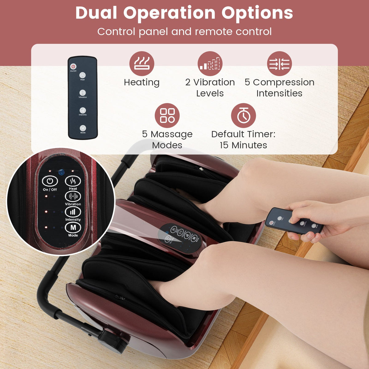 Foot and Calf Massager with Heat for Blood Circulation Pain Relief-Red