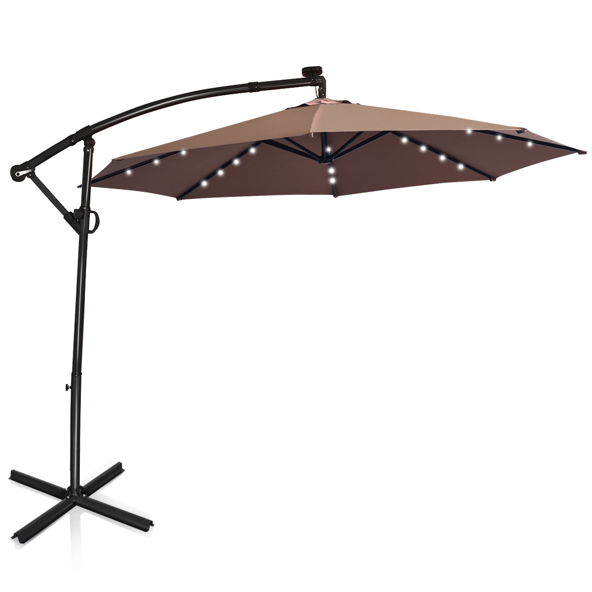 10 Feet 360° Rotation Solar Powered LED Patio Offset Umbrella without Weight Base-Gray
