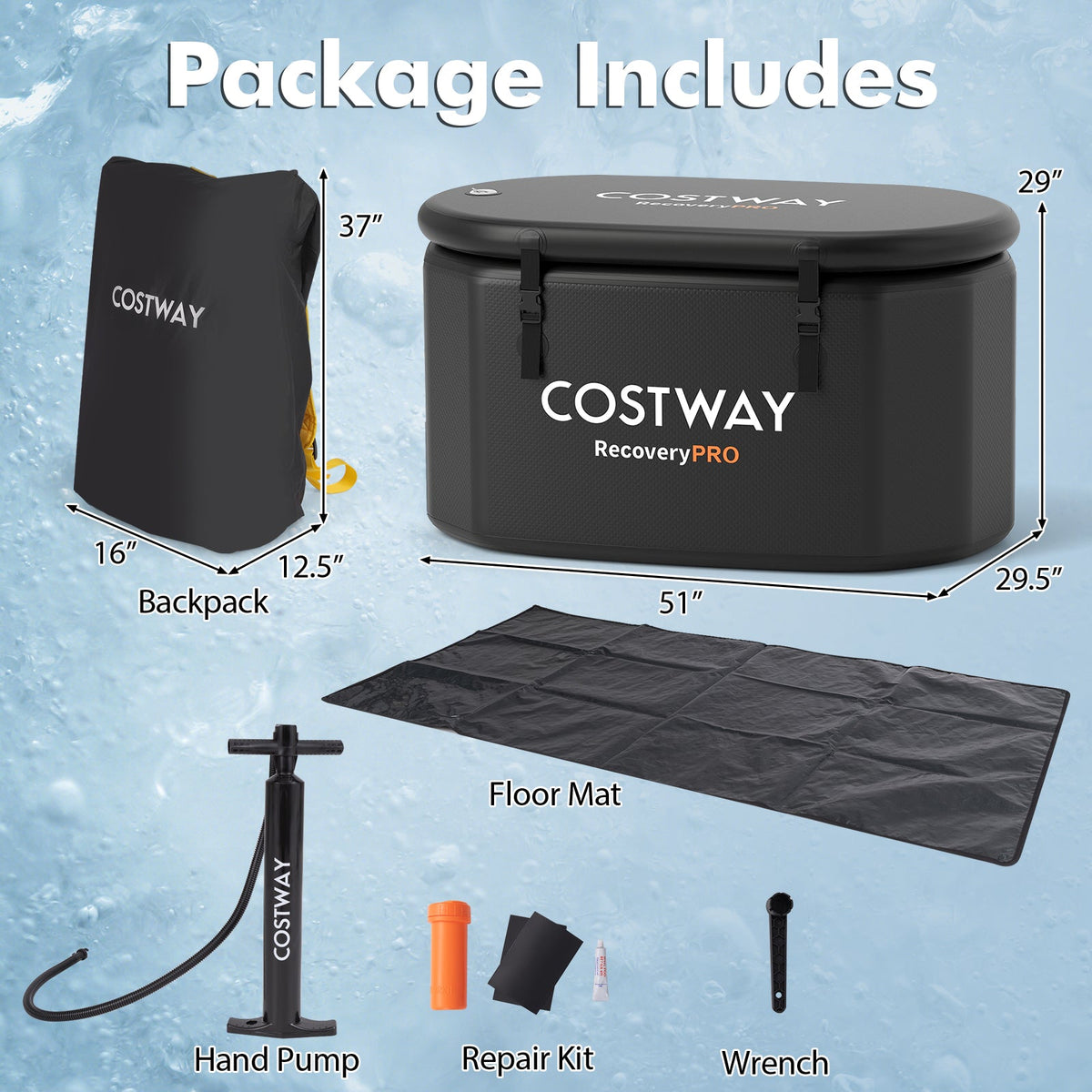 XL 129 Gal Oval Ice Bath Tub with Cover and Hand Pump for Athletes-Black